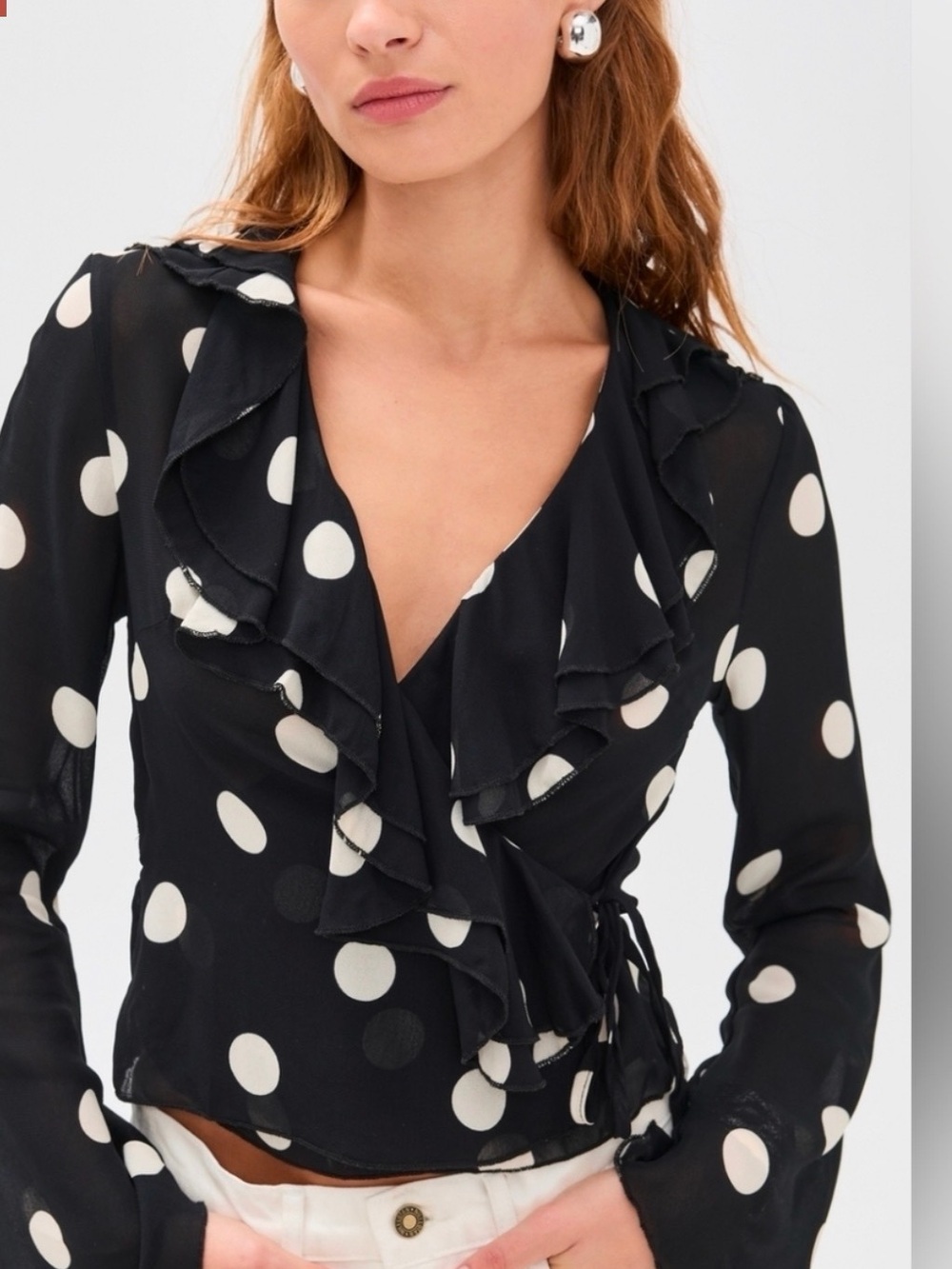 Reformation Kilah Polka Dot Georgette Wrap Top Size 4